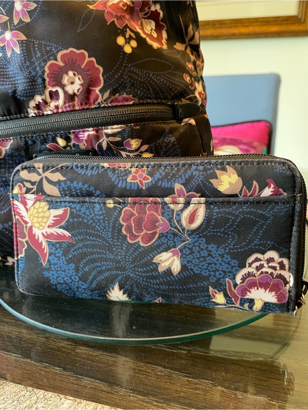 Vera Bradley Quilted Floral Backpack and Wallet in Brown with Pink Accents - Picture 5 of 8
